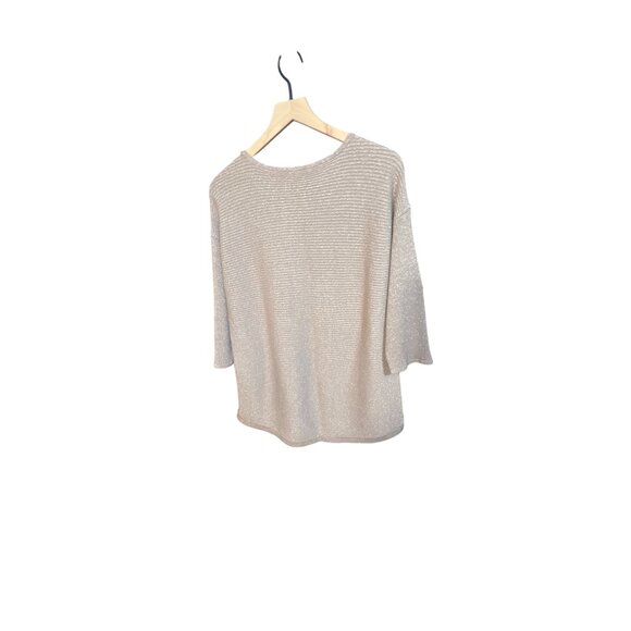 Metallic Beige Ribbed 3/4 Sleeve Knit Top By Chicos Size 3 XL - Picture 3 of 5